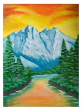 Dipinto paesaggio acrilico originale su tela elencato dall'artista con Montagna