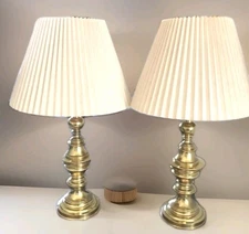 2~Mid Century Modern Stiffel Hollywood  Regency Brass Trophy Lamps With Shades