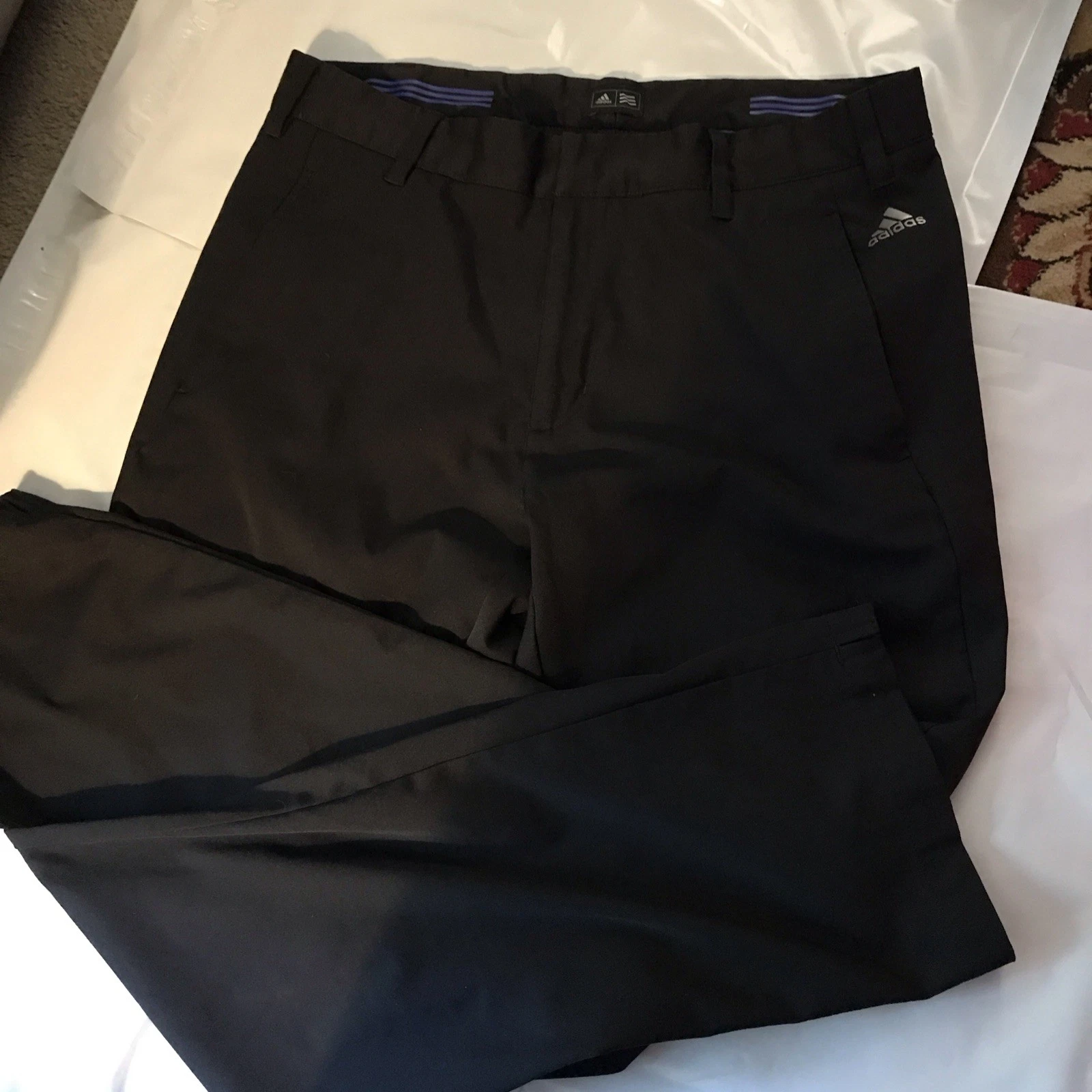 Adidas Pantalone Uomo 30x32 Nero Dritto Golf Piatto Anteriore Esterno Antiscivolo
