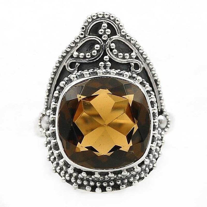 4CT Natural Smoky Topaz 925 Solid Sterling Silver Ring Jewelry, Sz 7.5 @1-1