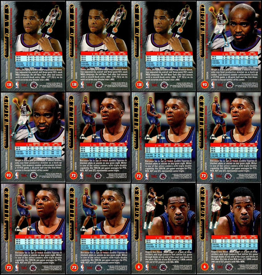 1996 Stadium Club Toronto Raptors (12) Card Lot - LIMITED EDITION ...