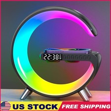4 in 1 Wireless Charging Alarm Clock Bluetooth Speaker Ambient Light Lamp New