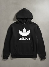 Adidas Black Hoodie with White Trefoil Logo, Size XL Youth