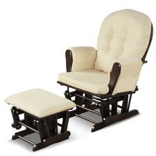 Glider and Ottoman Cushion Set Wood Baby Nursery Rocking Chair Beige