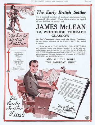 JAMES McLEAN Woodside Terrace Glasgow Buchmacher - Vintage Werbung 1926 #1