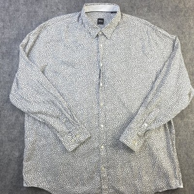 Hugo Boss Shirt 2XL White Geometric Floral Long Sleeve Button Up Cotton