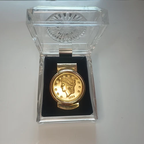 Kellogg & Co Replica 1854 Liberty Head Gold Coin Money Clip With Case Vintage
