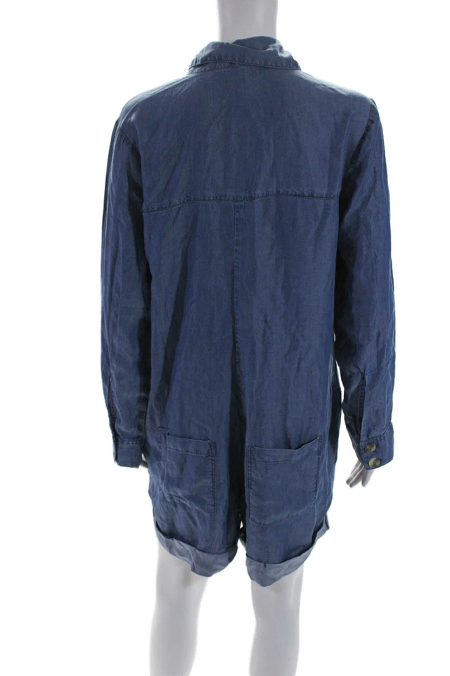 Mameluco Elan para mujer manga larga con botones y cuello delantero con puños azul talla grande Foto 3 de 4