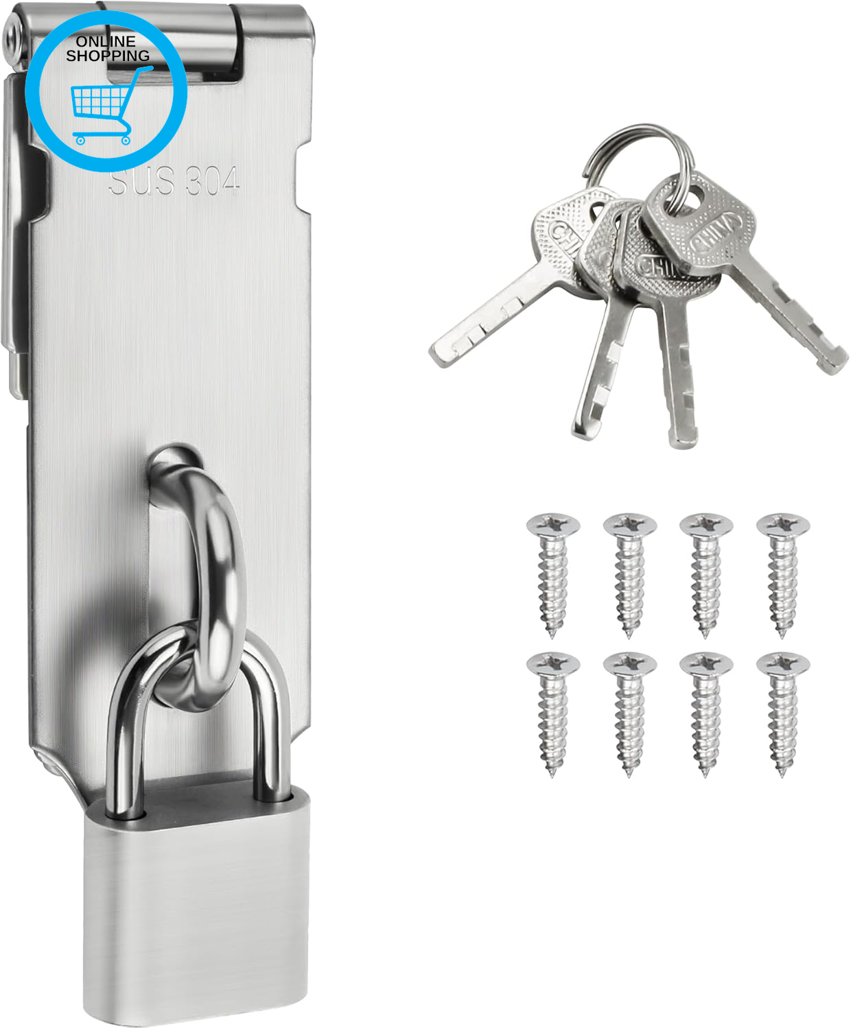 Shed Lock Hasp Door Lock with Padlock & 4 Keys, 4-Inch Heavy Duty Hasp and Stapl