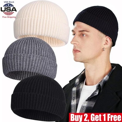 Cuff Beanie Knit Hat Cap Slouchy Skull Ski Mens Womens Plain Winter Warm Hats