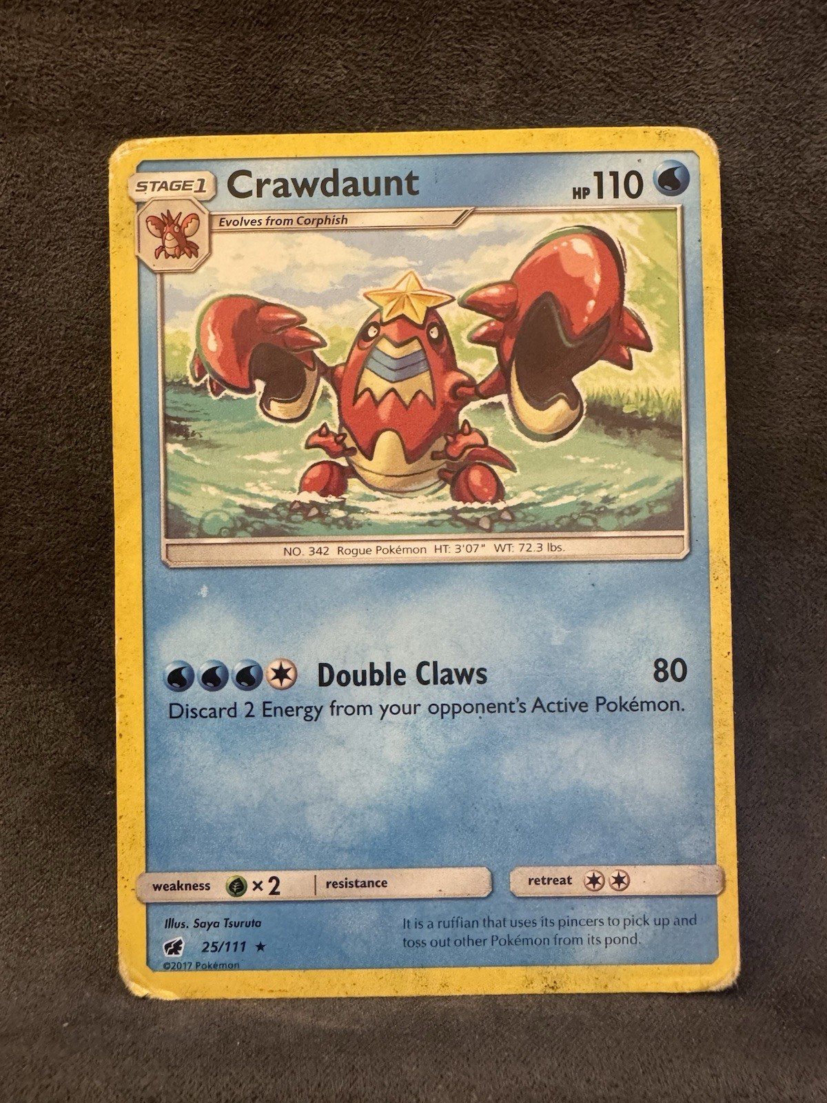 Crawdaunt 25/111 Sm-Crimson Invasion Regular Pokemon TCG Heavily Played