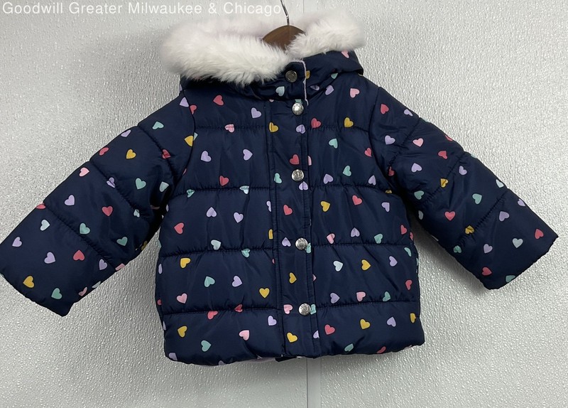 Carters Girls Navy Multicolor Hearts Puffer Winter Jacket Outerwear 18M