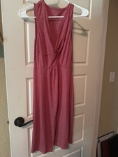 Red Vneck To The Knee Dress With Twist Detail. Size Large
