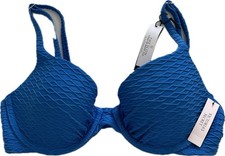 Victoria  s Secret Women  s The Icon Push-Up Bikini Top Blue Textured Swim 32C