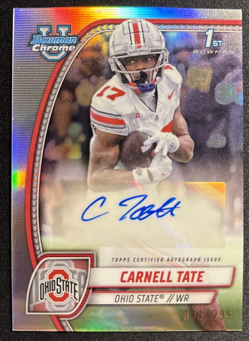 2024 Bowman U University Chrome Auto Carnell Tate #PA-CTA 1st Refractor #/299
