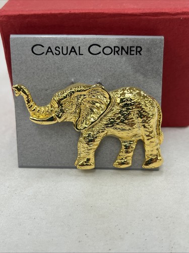 Vintage Large Gold Tone Elephant Brooch Marked