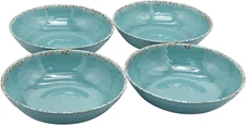 Gourmet Art Crackle 8.1" Melamine Salad and Pasta Bowls - Aquamarine 32 oz Se...