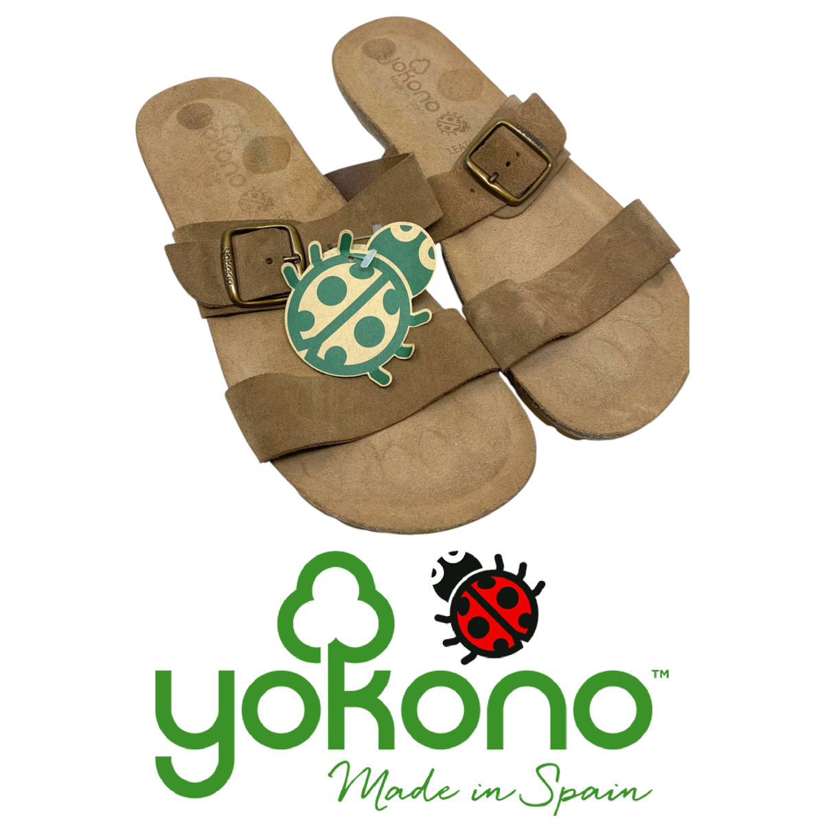 NEW Yokono Sz Brown Suede Double Strap Slide Flat Sandals Suede Lined NWOB