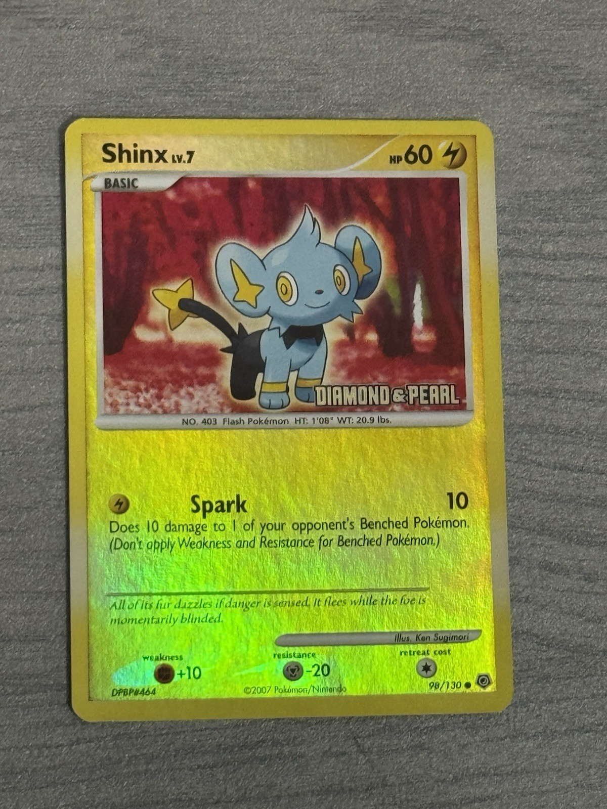 Rare Pokemon Card Shinx 98/130 Diamond and Pearl Reverse Holo LP