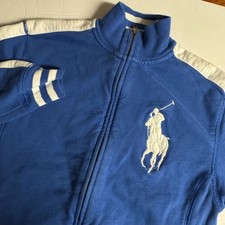 Kids Polo Ralph Lauren Blue White Big Pony Track Jacket Zip Up Size M 10-12
