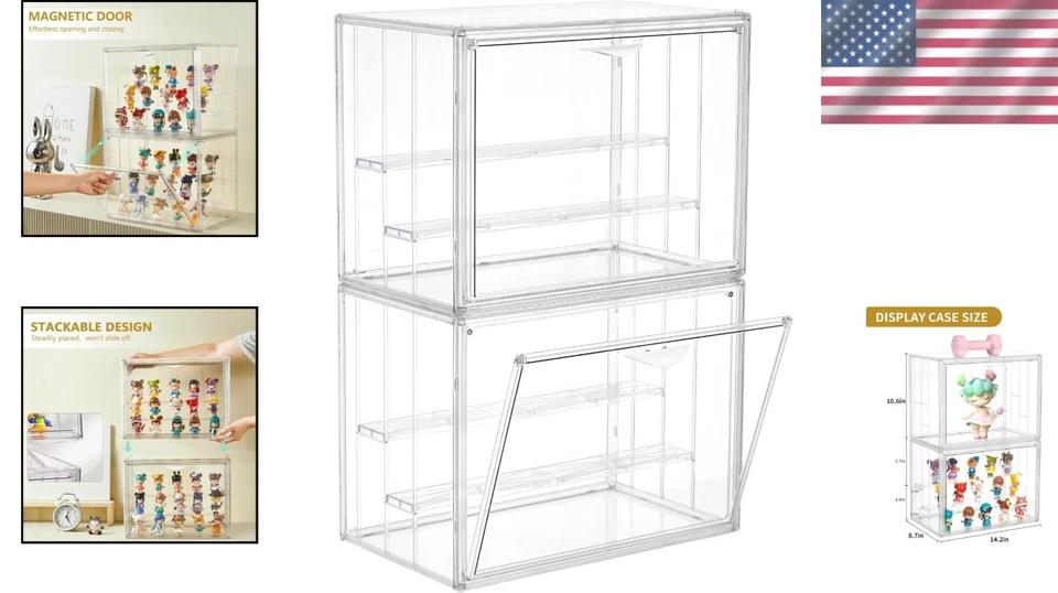 Magnetic Door Acrylic Display Case - Stackable, 2 Pack - Image 2 of 4