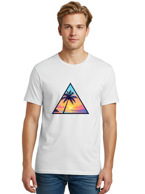 Palm-Tree-Triangle Mens Graphic Tee, 100% Cotton, Casual Summer Wear