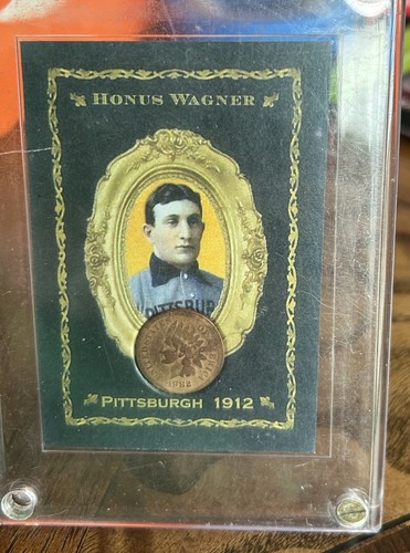 1912 Honus Wagner Reprint With 1882 Penny One Cent Indian Head US