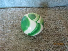 Vintage Glass Slag Ball Marble Gear Shift Knob Akro ? Hot Rod Green White USED