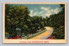 Vintage Linen Postcard Greetings from Marcellus Michigan Scenic Road