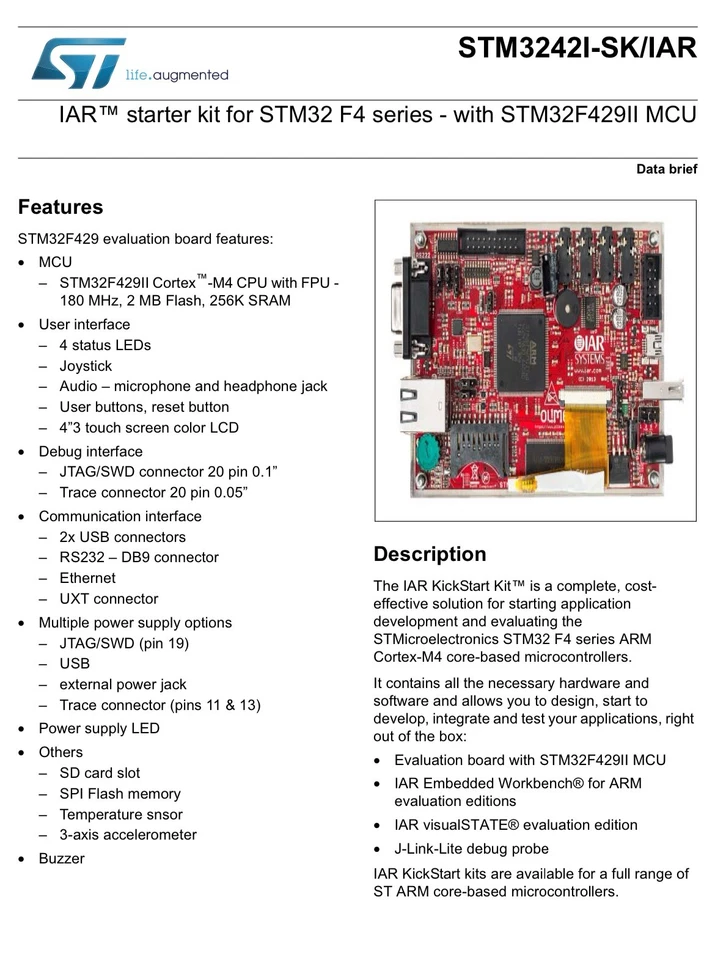 Стартовый комплект STM3242I-SK/IAR на основе микроконтроллера STM32F429IIT6U - Изображение 2 из 4