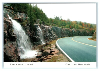 Postcard The Summit Road, Cadillac Mountain Acadia Maine waterfall at road K9