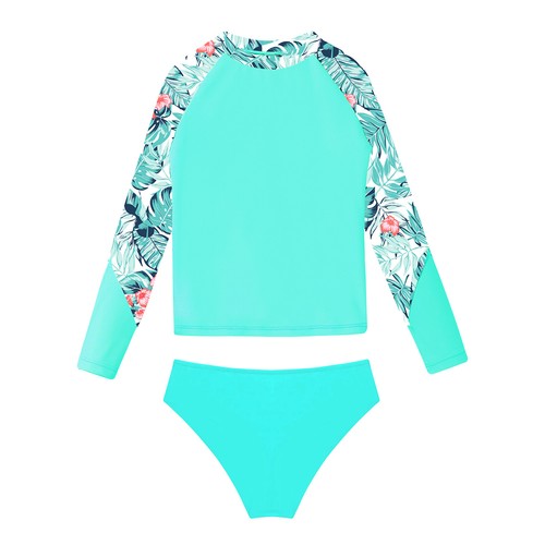 Girls 2/3-Piece Swimsuit Long Sleeve Rash Guard Tankini Sun Proction Bathing - Picture 60 of 101