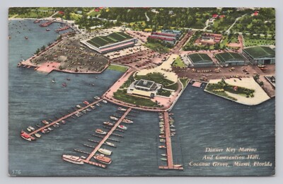Dinner Key Marina and Convention Hall Coconut Grove Miami Florida FL Postcard
