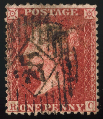 1854-57 PENNY RED STAR PERFORATED R C GREAT BRITAIN 1 STAMP