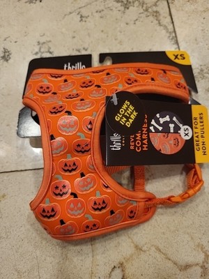 Thrills & Chills Halloween Dog Harness - XS  Reversible/Glows In the Dark - NWT