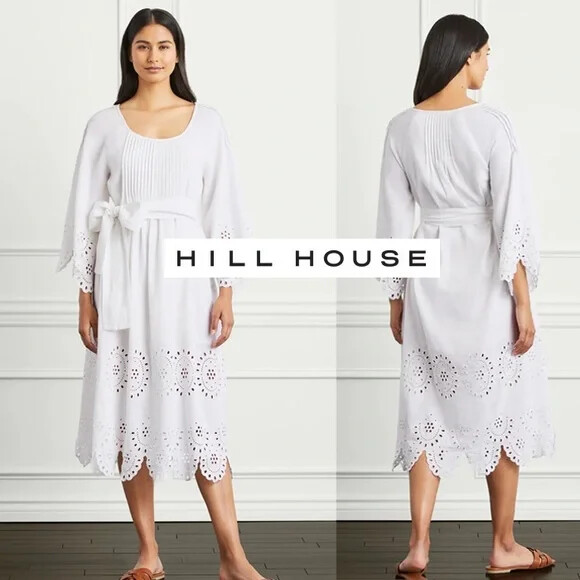$195 NEW Hill House The Cora Dress White LINEN Cotton Belt EYELET