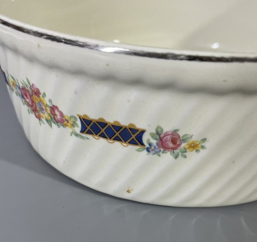 Hall BLUE BOUQUET French Baker Ovenware Casserole Fluted Round Platinum Trim USA - Picture 11 of 19