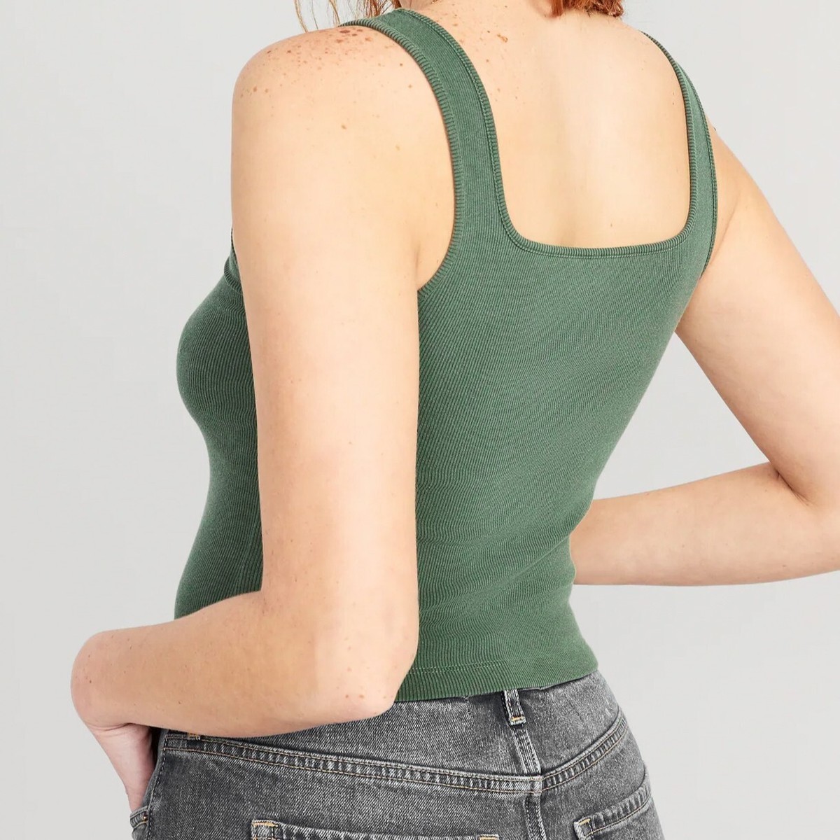 Old Navy Women Cropped Square-Neck Rib-Knit Tank Top Acid