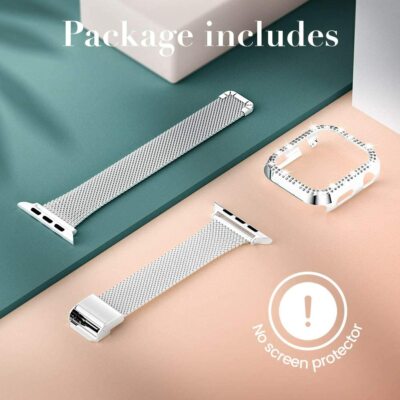 Mesh Edelstahl Armband Mit Bling Schutzhülle Für iWatch Series 10 9 8 6 SE Ultra
