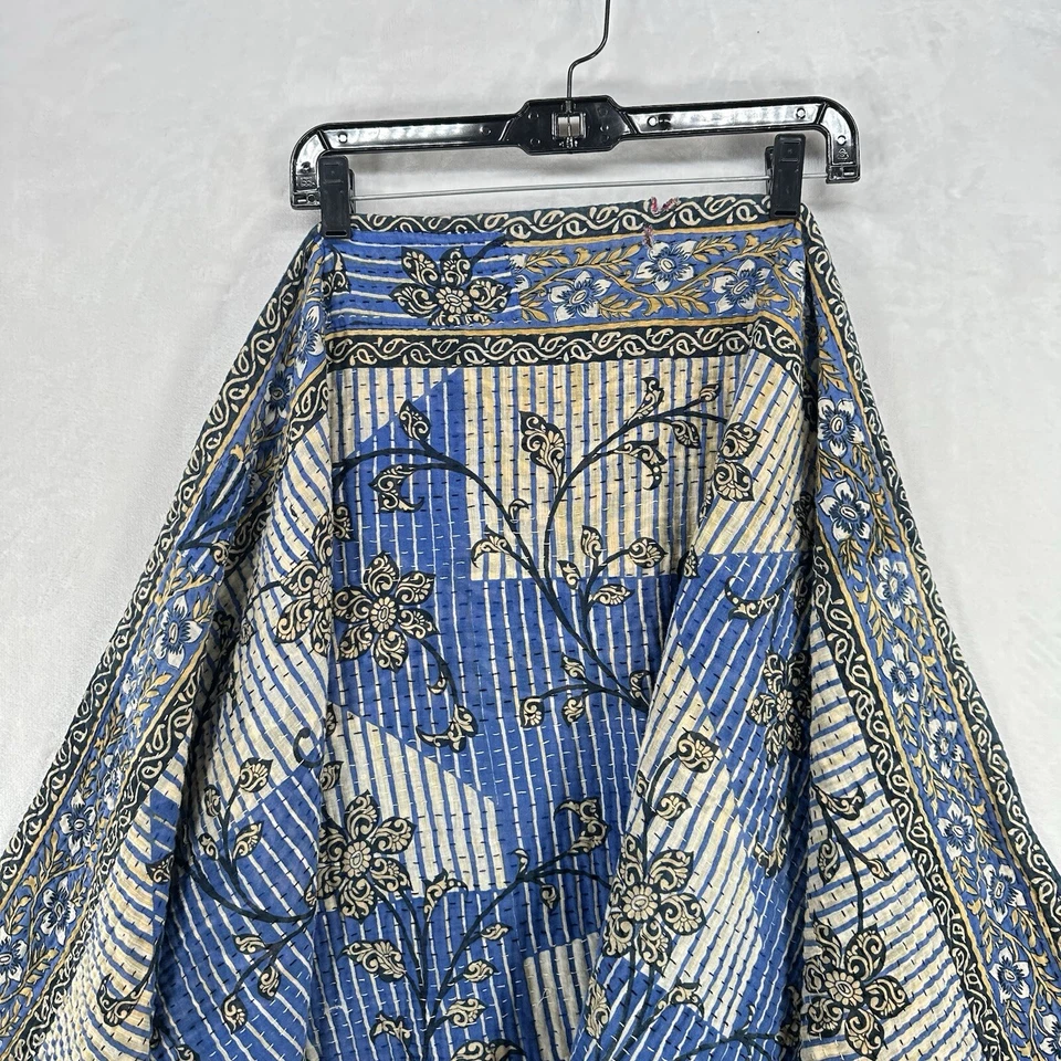 Vintage Blanket Blue Floral Patchwork Hand Stitched Sashiko Throw 38x80 Boho - Image 2 of 4