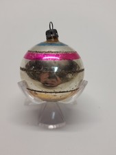 Vintage Christmas Tree Ornament Mercury Blown Glass Ball Bauble Poland Mica Pink