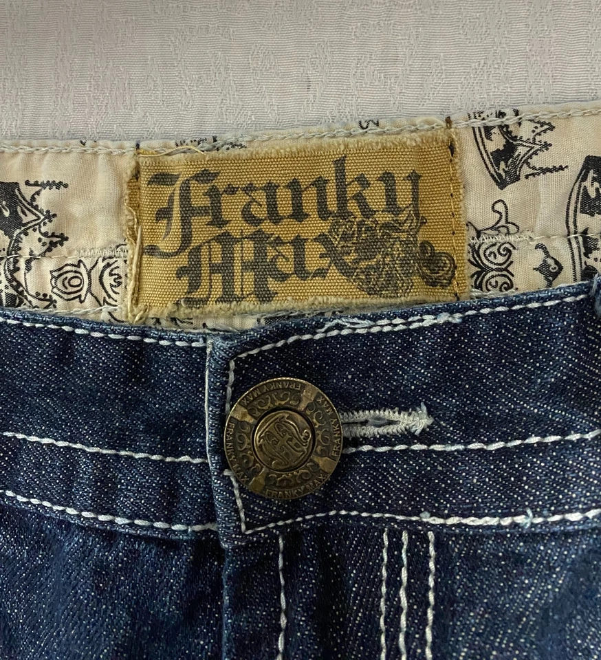 Pantalones de mezclilla Franky Max Bootcut para hombre talla 40x32 azul desgastado bolsillos con solapa bigotes Foto 4 de 4