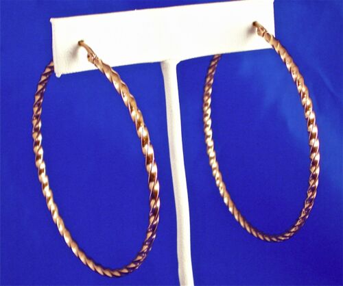 Large Stainless Steel Rose Gold Tone Twisted Wire Hoop Earrings, 2.5", 60mm - Afbeelding 1 van 5