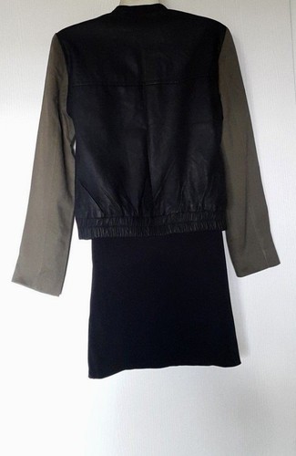 ETAM VESTE ZIPPÉE EN SIMILI CUIR ET TOILE FR40-UK12-EU38-IT44 BICOLORE NOIR/KAKI - Picture 5 of 6