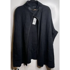 Cejon Womens Black Sweater Riding Cape With Welt Pockets One Size