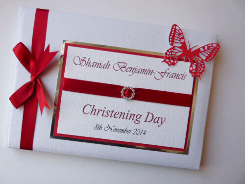 Personalised christening guest book, red naming day guest book, album, gift - Picture 1 of 7