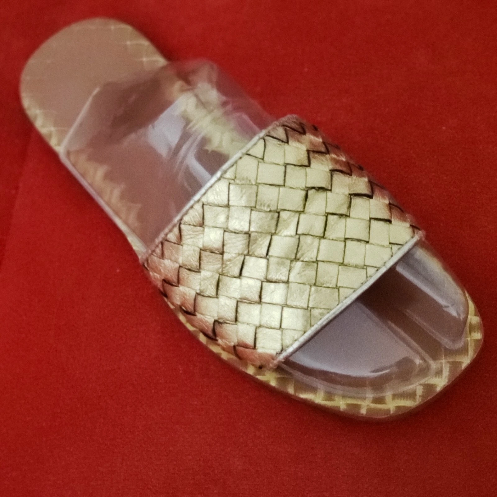 Taglia 10 Sandali donna Bottega Veneta piatti pelle intrecciata slide oro
