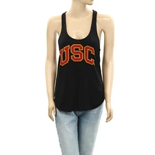 Stadium Chic Graphic Print Tank Blouse Top Racerback Sleeveless Black XS 278103