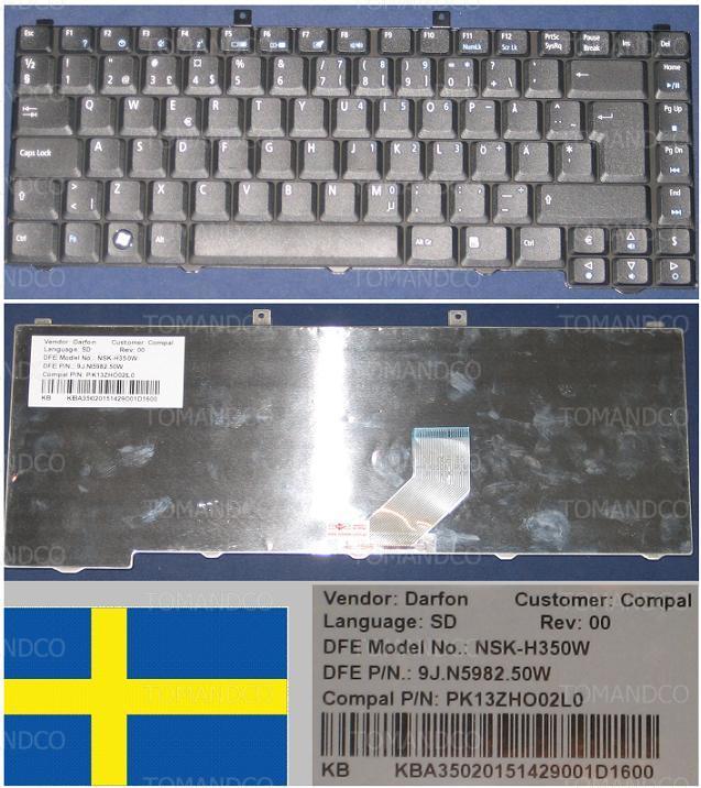 Clavier Qwertz Suédois ACER ASPIRE AS3100 d'Origine Noir