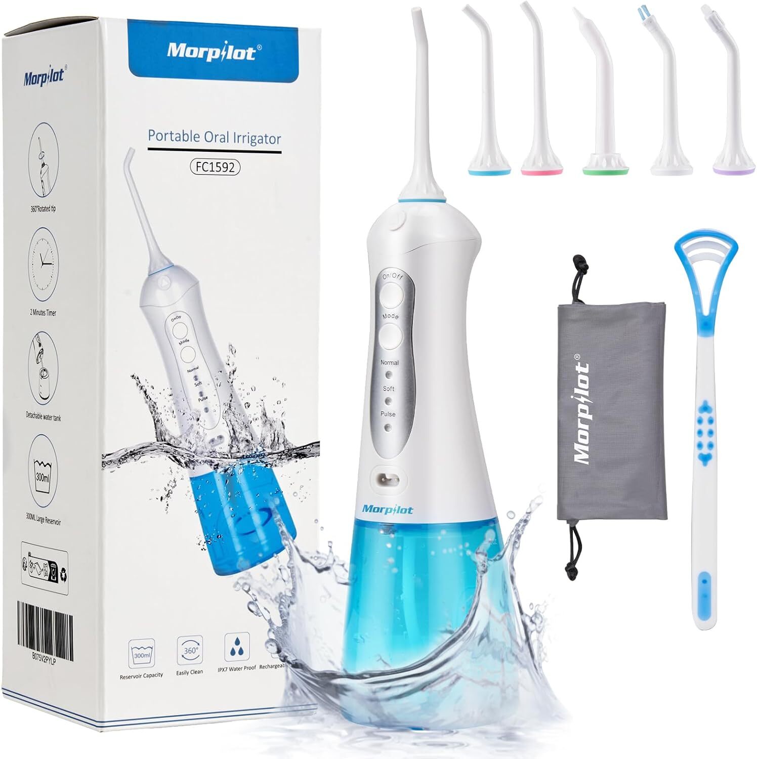 Idropulsore Dentale Portatile 300ml Professionale con 4 Ugelli di Ricambio,...